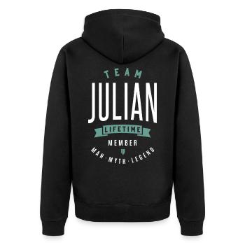 Name Julian - Unisex Premium Bio Zip Hoodie - Schwarz - Hinten - Nico (187cm)