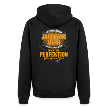 Jahrgang 1969 - Unisex Premium Bio Zip Hoodie - Schwarz - Hinten - Nico (187cm)