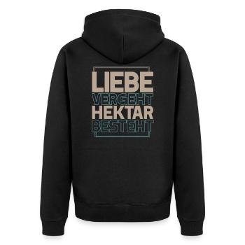 Landwirt: Liebe vergeht, Hektar besteht - Unisex Premium Bio Zip Hoodie - Schwarz - Hinten - Nico (187cm)