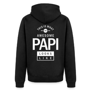 Papi sieht aus wie - Unisex Premium Bio Zip Hoodie - Schwarz - Hinten - Nico (187cm)