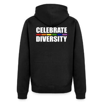 Celebrate Diversity LGBT CSD Gay Pride - Unisex Premium Organic Zip Hoodie - black - Back - Nico (187cm)
