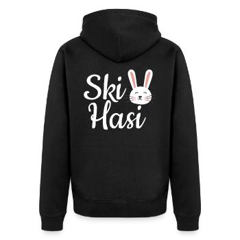 Skiurlaub Skihase Skihasi Skihasen - Unisex Premium Bio Zip Hoodie - Schwarz - Hinten - Nico (187cm)