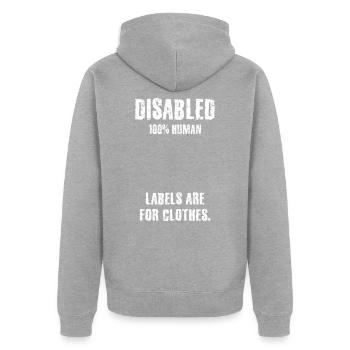 Solidarité, handicap, handicap, inclusion - Veste à capuche bio Premium Unisexe - gris chiné - Dos - Nico (187cm)