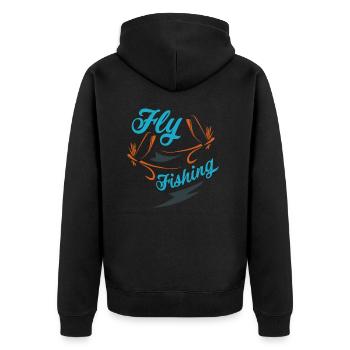 Fliegenfischen Angelliebhaber Vatertag Geschenk - Unisex Premium Bio Zip Hoodie - Schwarz - Hinten - Nico (187cm)