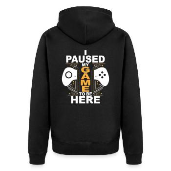I Paused My Game To Be Here - Unisex Premium Organic Zip Hoodie - black - Back - Nico (187cm)