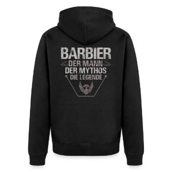 Barbier Barber - Unisex Premium Bio Zip Hoodie - Schwarz - Hinten - Nico (187cm)