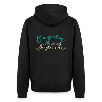 Bayrischer Spruch Bayern - Unisex Premium Bio Zip Hoodie - Schwarz - Hinten - Nico (187cm)