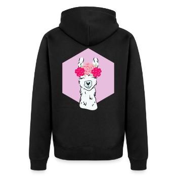 Lama with flower wreath Alpaca LLama animal gift - Unisex Premium Organic Zip Hoodie - black - Back - Nico (187cm)