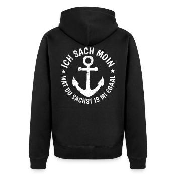 Ich sach Moin, tu sais que c'est mi egaal (vintage) - Veste à capuche bio Premium Unisexe - noir - Dos - Nico (187cm)
