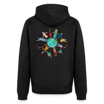 Frauen der Welt vereinigt euch Feminismus Tag - Unisex Premium Bio Zip Hoodie - Schwarz - Hinten - Nico (187cm)