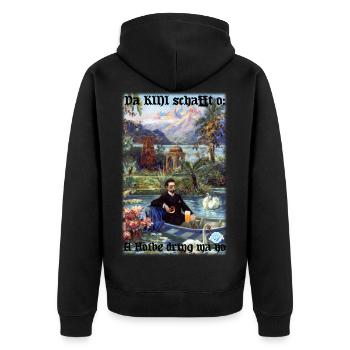Da KINI schafft o... Lustiges T-Shirt, Bayern,Bier - Unisex Premium Bio Zip Hoodie - Schwarz - Hinten - Nico (187cm)
