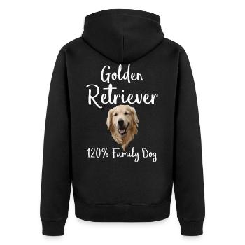 Golden Retriever "120% Family Dog" - Unisex Premium Organic Zip Hoodie - black - Back - Nico (187cm)