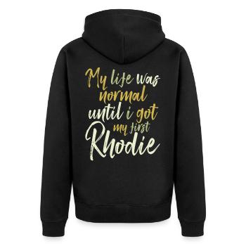 Rhodesian Ridgeback "Rhodie" - Unisex Premium Organic Zip Hoodie - black - Back - Nico (187cm)