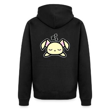 Cute Sleeping Bunny Design Kawaii Style Drawing - Unisex Premium Organic Zip Hoodie - black - Back - Nico (187cm)