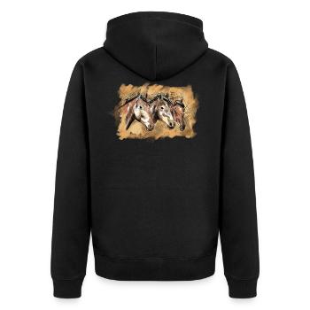 Hand-drawn horse heads, illustration, horses - Unisex Premium Organic Zip Hoodie - black - Back - Nico (187cm)