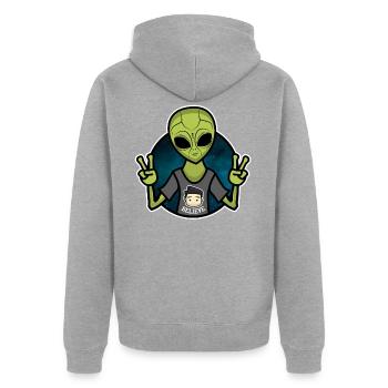 Alien glauben - Unisex Premium Bio Zip Hoodie - Grau meliert - Hinten - Nico (187cm)
