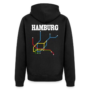 Hamburg U Bahn U-Bahn - Unisex Premium Bio Zip Hoodie - Schwarz - Hinten - Nico (187cm)