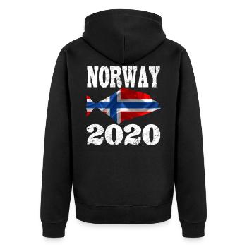 Angler Norway 2019 halibut fishing flag shirt - Unisex Premium Organic Zip Hoodie - black - Back - Nico (187cm)