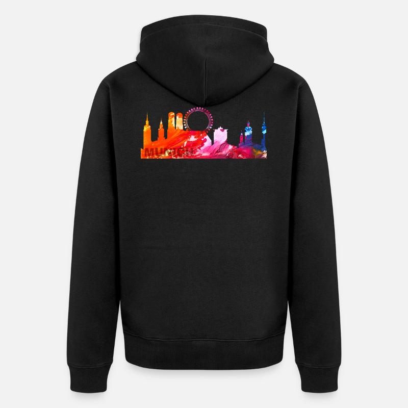 Munich, Munich Skyline, Bavière, Allemagne - Veste à capuche bio Premium Unisexe - noir