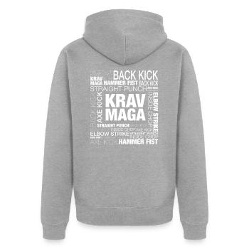 Krav Maga Wörter - Unisex Premium Bio Zip Hoodie - Grau meliert - Hinten - Nico (187cm)
