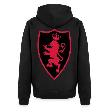 22 Ritterschild Löwe Krone - Unisex Premium Bio Zip Hoodie - Schwarz - Hinten - Nico (187cm)