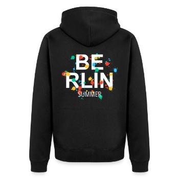 Berlin - Unisex Premium Organic Zip Hoodie - black - Back - Nico (187cm)