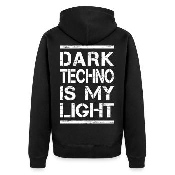 Techno - Techno music - Dark Techno is my Light - Unisex Premium Bio Zip Hoodie - Schwarz - Hinten - Nico (187cm)