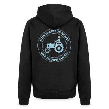Mon Tracteur Et Moi Une Équipe Solide - Unisex Premium Bio Zip Hoodie - Schwarz - Hinten - Nico (187cm)