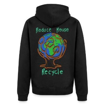 Recycling Umwelt - Unisex Premium Bio Zip Hoodie - Schwarz - Hinten - Nico (187cm)