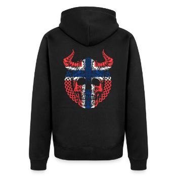 Norwegen Norweger Wikinger Flagge Skull Totenkopf - Unisex Premium Bio Zip Hoodie - Schwarz - Hinten - Nico (187cm)