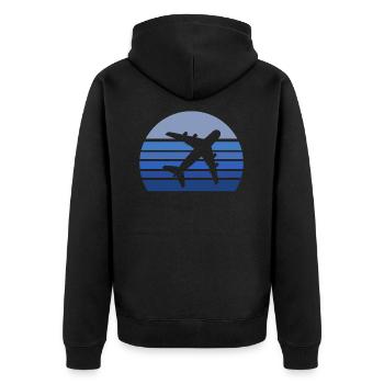 Retro Blue Flugzeug Silhouette - Unisex Premium Bio Zip Hoodie - Schwarz - Hinten - Nico (187cm)