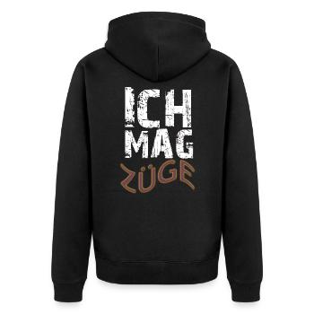 ich mag Züge - Unisex Premium Bio Zip Hoodie - Schwarz - Hinten - Nico (187cm)