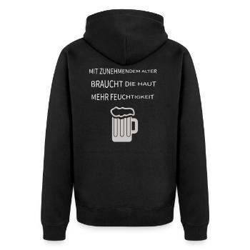 Bier, , Geschenk - Unisex Premium Bio Zip Hoodie - Schwarz - Hinten - Nico (187cm)