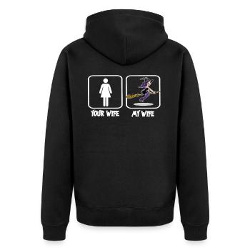 Deine Frau, meine Frau, Hexe - Unisex Premium Bio Zip Hoodie - Schwarz - Hinten - Nico (187cm)