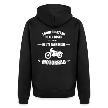 Motorradfahrer - Unisex Premium Bio Zip Hoodie - Schwarz - Hinten - Nico (187cm)