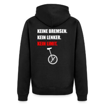 Spruch Einrad fahren - Unisex Premium Bio Zip Hoodie - Schwarz - Hinten - Nico (187cm)