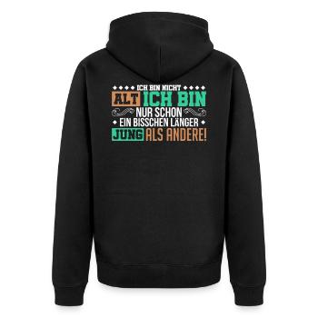 Ich bin nicht alt ich bin nur länger Jung als - Unisex Premium Bio Zip Hoodie - Schwarz - Hinten - Nico (187cm)