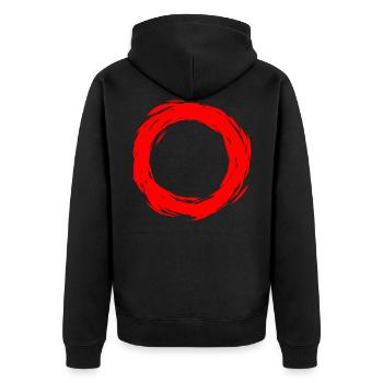 Kreis Design Rot Kreisform neue Variante - Unisex Premium Bio Zip Hoodie - Schwarz - Hinten - Nico (187cm)