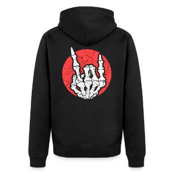 Skelett Handzeichen Rockmusik - Unisex Premium Bio Zip Hoodie - Schwarz - Hinten - Nico (187cm)
