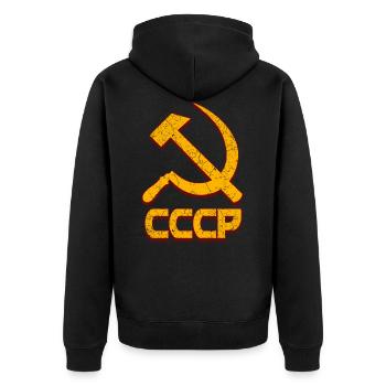 USSR - Soviet Union - Hammer and cresce - Unisex Premium Organic Zip Hoodie - black - Back - Nico (187cm)