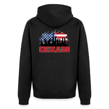 Chicago - Unisex Premium Organic Zip Hoodie - black - Back - Nico (187cm)