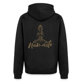 Namaste Yoga Zen Buddhismus Meditation Spirituell - Unisex Premium Bio Zip Hoodie - Schwarz - Hinten - Nico (187cm)