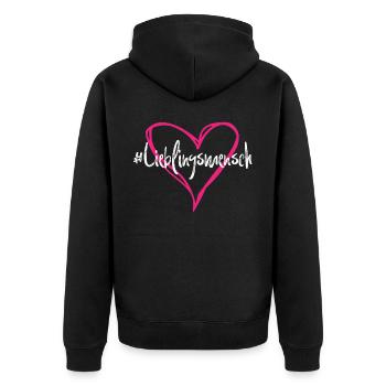 Lieblingsmensch - Unisex Premium Bio Zip Hoodie - Schwarz - Hinten - Nico (187cm)
