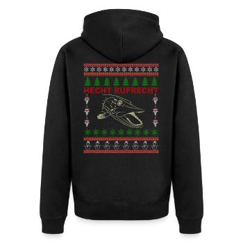 Hecht Ruprecht - Angler Geschenk, Ugly Christmas - Unisex Premium Bio Zip Hoodie - Schwarz - Hinten - Nico (187cm)