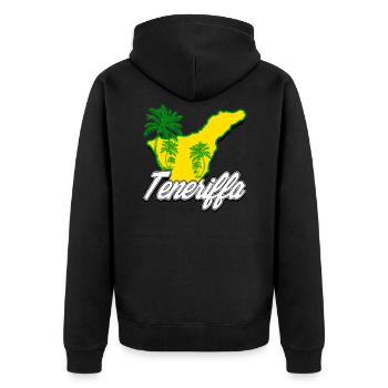 Teneriffa - Unisex Premium Bio Zip Hoodie - Schwarz - Hinten - Nico (187cm)