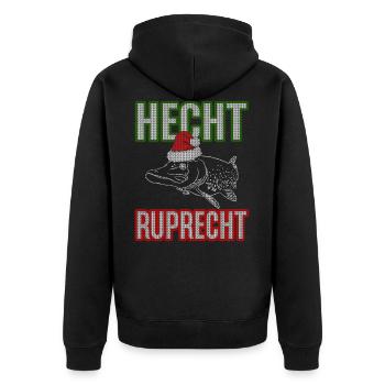 Hecht Ruprecht - Angler Geschenk - Unisex Premium Bio Zip Hoodie - Schwarz - Hinten - Nico (187cm)