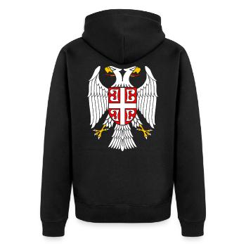 Serbischer Adler - Unisex Premium Bio Zip Hoodie - Schwarz - Hinten - Nico (187cm)