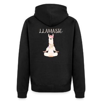 Lustiges Lama meditiert - Unisex Premium Bio Zip Hoodie - Schwarz - Hinten - Nico (187cm)
