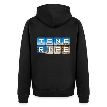Teneriffa - Unisex Premium Bio Zip Hoodie - Schwarz - Hinten - Nico (187cm)
