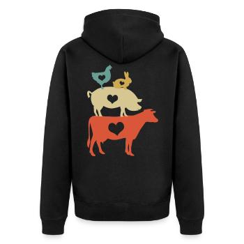 Vegan Veganer Veganerin Tiere Herz - Unisex Premium Bio Zip Hoodie - Schwarz - Hinten - Nico (187cm)